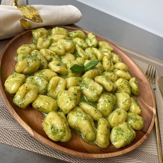 Gnocchi with Pesto Sauce.