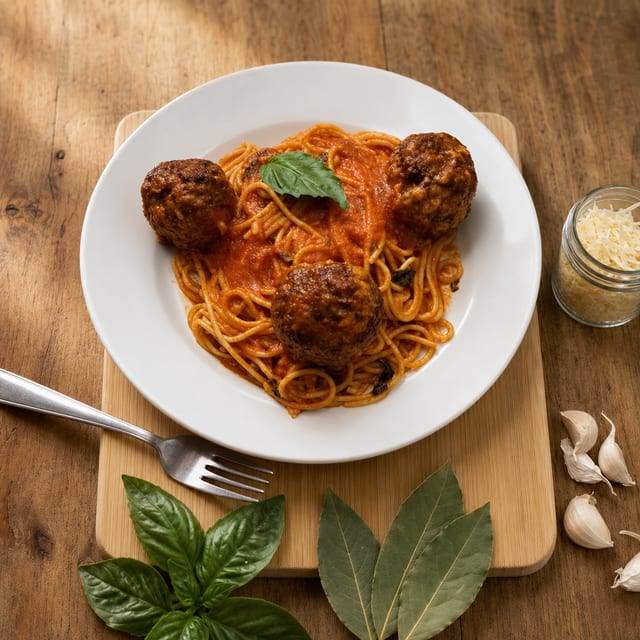 Spaghetti Marinara with Beef Meatballs.