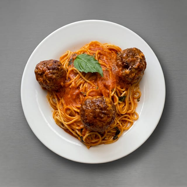 Spaghetti Marinara with Beef Meatballs.