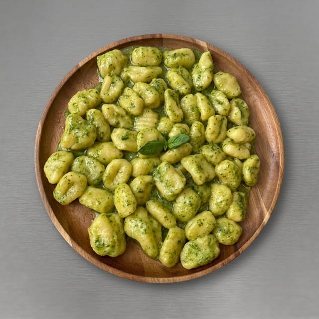 Gnocchi with Pesto Sauce.