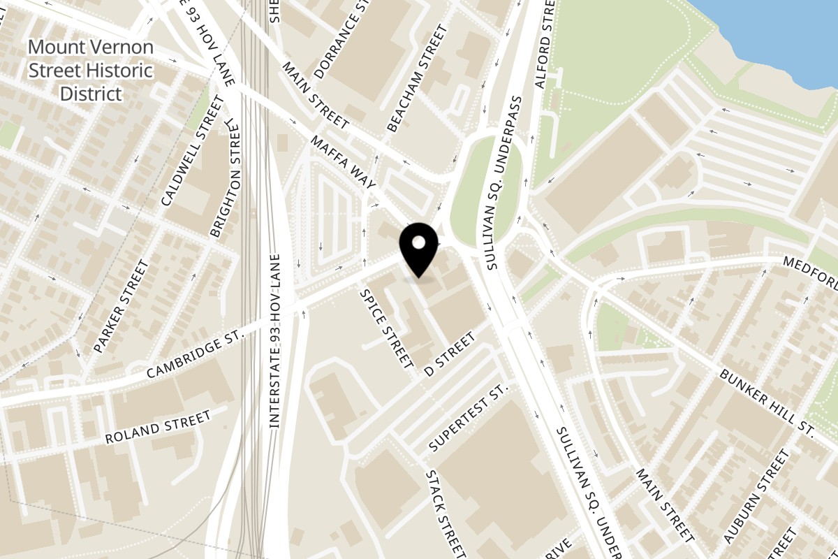 Map showing the location of Pasta Tana's on 32 Cambridge St in Charlestown